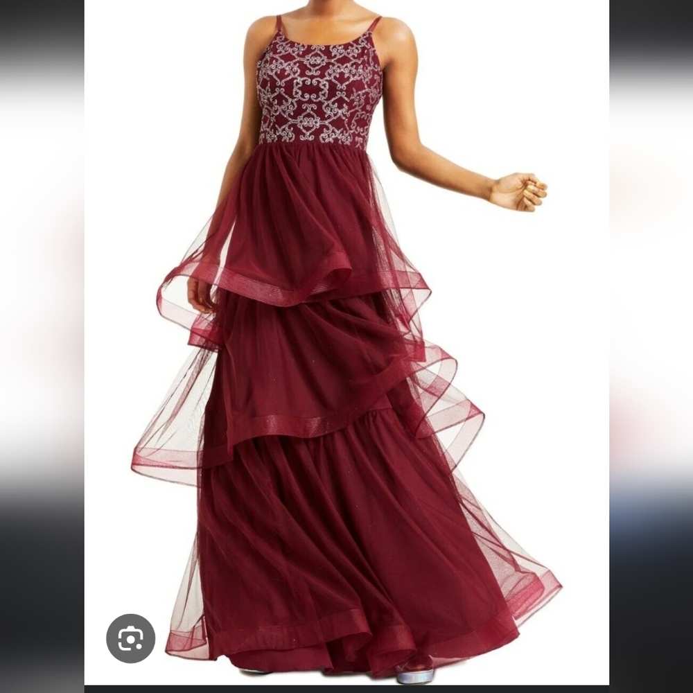 Speechless Red Tiered Embellished Maxi Dress